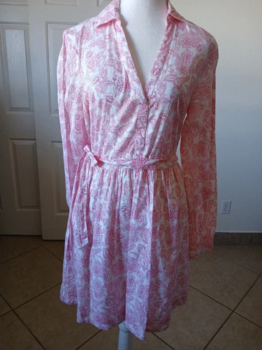 UNDERCOVER Victorias Secret Camicia Abito Donna 6 Rosa Bianco Flora Manica Lunga Cintura Classico