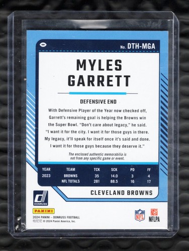 2024 Donruss Threads Myles Garrett #DTH-MGA Cleveland Browns NFL Football Patch - Picture 2 of 2
