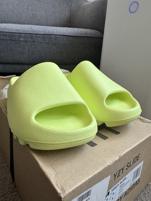 yeezy slide glow green on feet