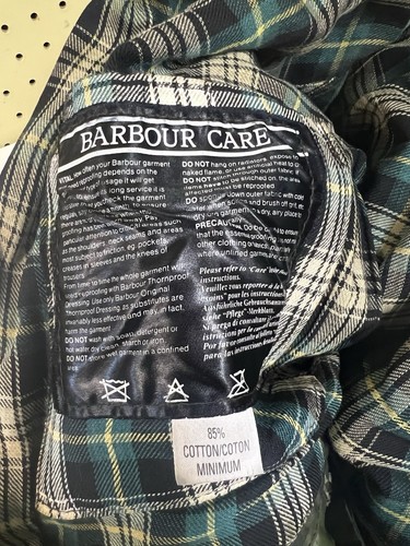 Mens Barbour Waxed Border Field Jacket Sz 46 - 117cm Lined Green Distressed - Picture 4 of 12