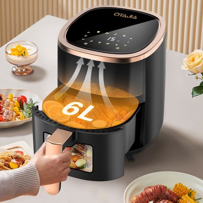 XXL Heißluftfritteuse 6L Fritteusen Friteuse Heißluft Air Fryer 1200W ohne Öl De