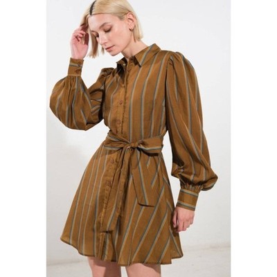 NWT Flying Tomato Freemarket Give It A Go Woven Striped Mini Shirt Dress Small