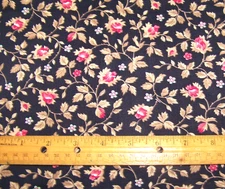 1 yd Peter Pan Fabrics RED FLOWERS with BROWN LEAVES on BLACK 100% COTTON Fabric