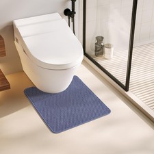Toilet Rug Thin U Shaped Washable Non Slip Absorbent Denim Blue 20x24 Inch