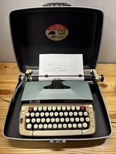 Vintage 1970s Smith Corona Classic 12 Typewriter - Blue - WORKS GREAT thumbnail