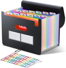 ThinkTex Accordion File Organizer, 12 - Pocket Expanding Folders Black 