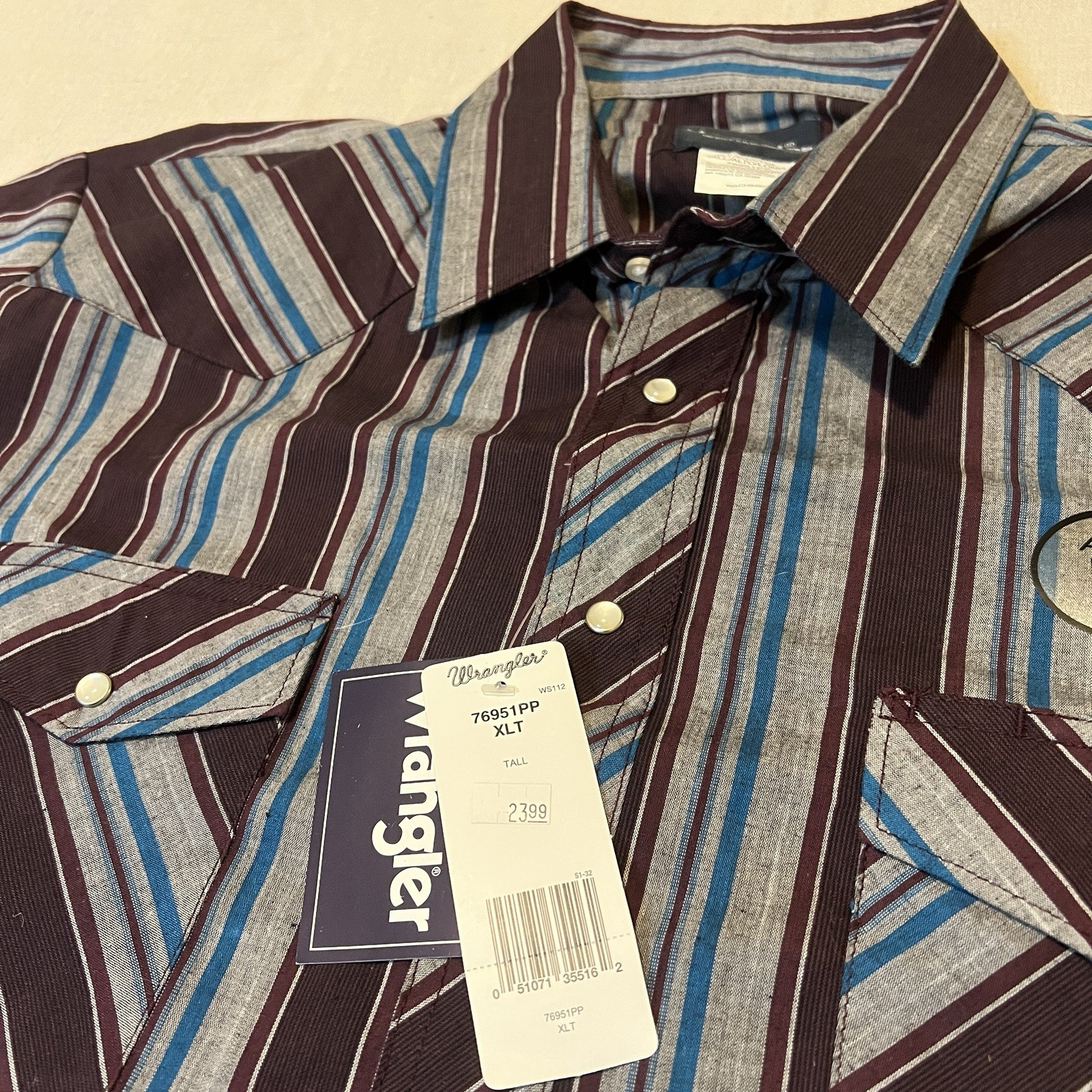 Wrangler Western Pearl Snap Shirt Men's XL TALL Red-Grey-Blue Plaid Shirt NWT thumbnail 4