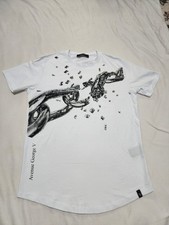Avenue George V Paris T-Shirt Broken Chain Rhinestone Men's L White fitted tee