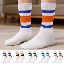 1-5Pairs Men Women Old School Striped Crew Socks Retro Athletic Casual Classic