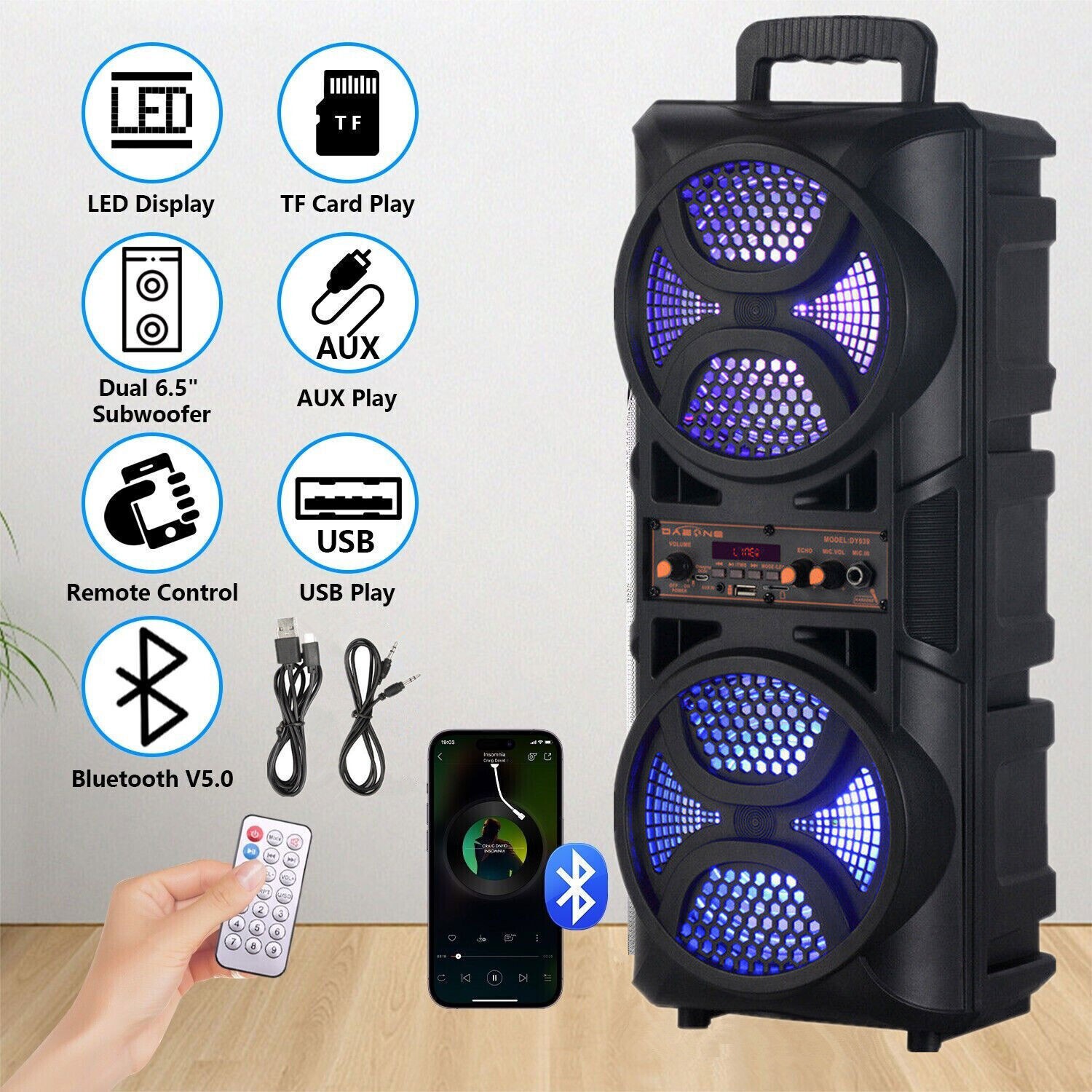 3000W Bluetooth Portable Speaker Heavy Bass Sound System Party Lot With Remote