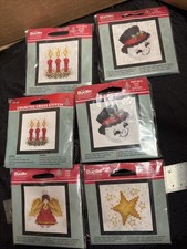 Lot 6 VTG Cross Stitch Kits Bucilla Christmas Snowman Angel Star Candle Freeship
