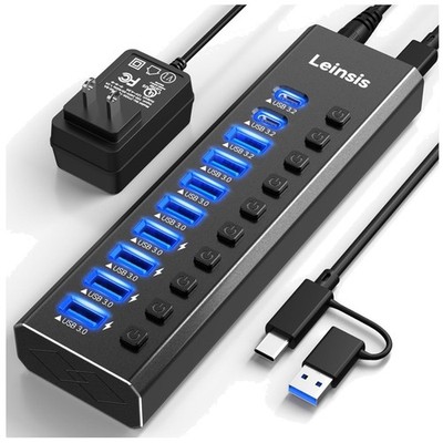 Aluminum USB Hub 3.2 - 10 Ports, Individual Switches