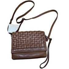 Brown Woven Leather Crossbody Bag Vintage Look Adjustable Strap Boho NWT