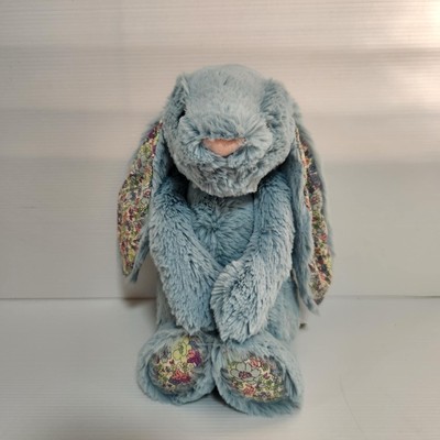 Jellycat Medium Aqua Blossom Blue Floral Bashful Bunny NEAR NEW