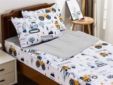 Construction Truck Printed Zipper Bedding Sets Twin Lightweight Microfiber Fo...