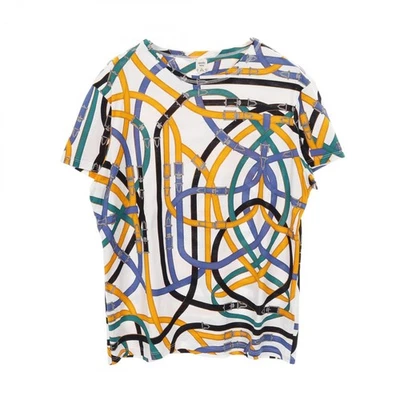 T-shirt HERMES hauts coton blanc multicolore occasion femme taille 42 - Photo 1/4