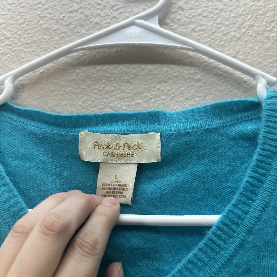 Peck & Peck Collection 100% Cashmere V Neck Sweater Blue Womens Sz L Luxury - Image 2 of 4