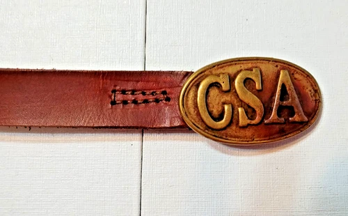 Civil War Reproduction CSA Buckle and 1" Brown Leather Belt 49" Long