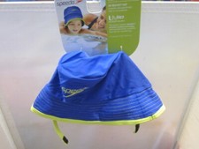 Speedo UV Bucket Hat Kids ONE SIZE FITS ALL New UV 50 Blue with Green Strap