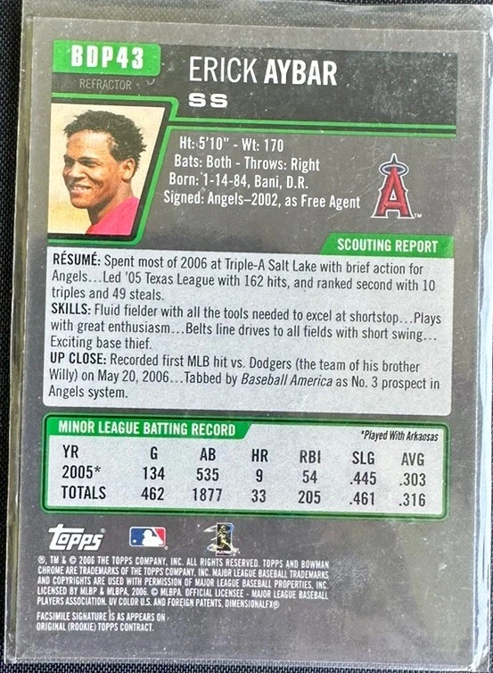Erick Aybar - 2006 Bowman draft picks & prospects - tarjeta refractor cromada #BDP43 Foto 2 de 2