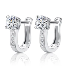 Women Girl 925 Sterling Silver CZ U Shape Hoop Earrings S925 Stamped Gift K6