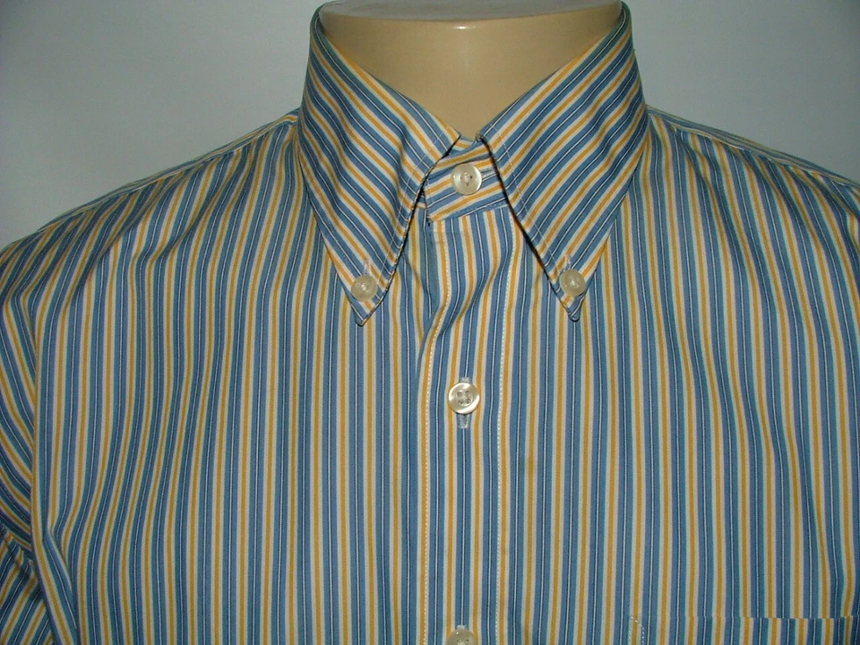 CAMISA DE VESTIR PARA HOMBRE KIRKLAND FIRMA TALLA 16 1/2 35 AMARILLO AZUL RAYAS #210 Foto 2 de 4