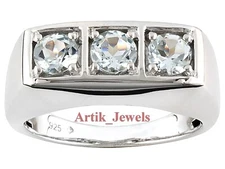 Blue Topaz Gemstone With 14K White Gold Plated Silver Ring for Men's #507