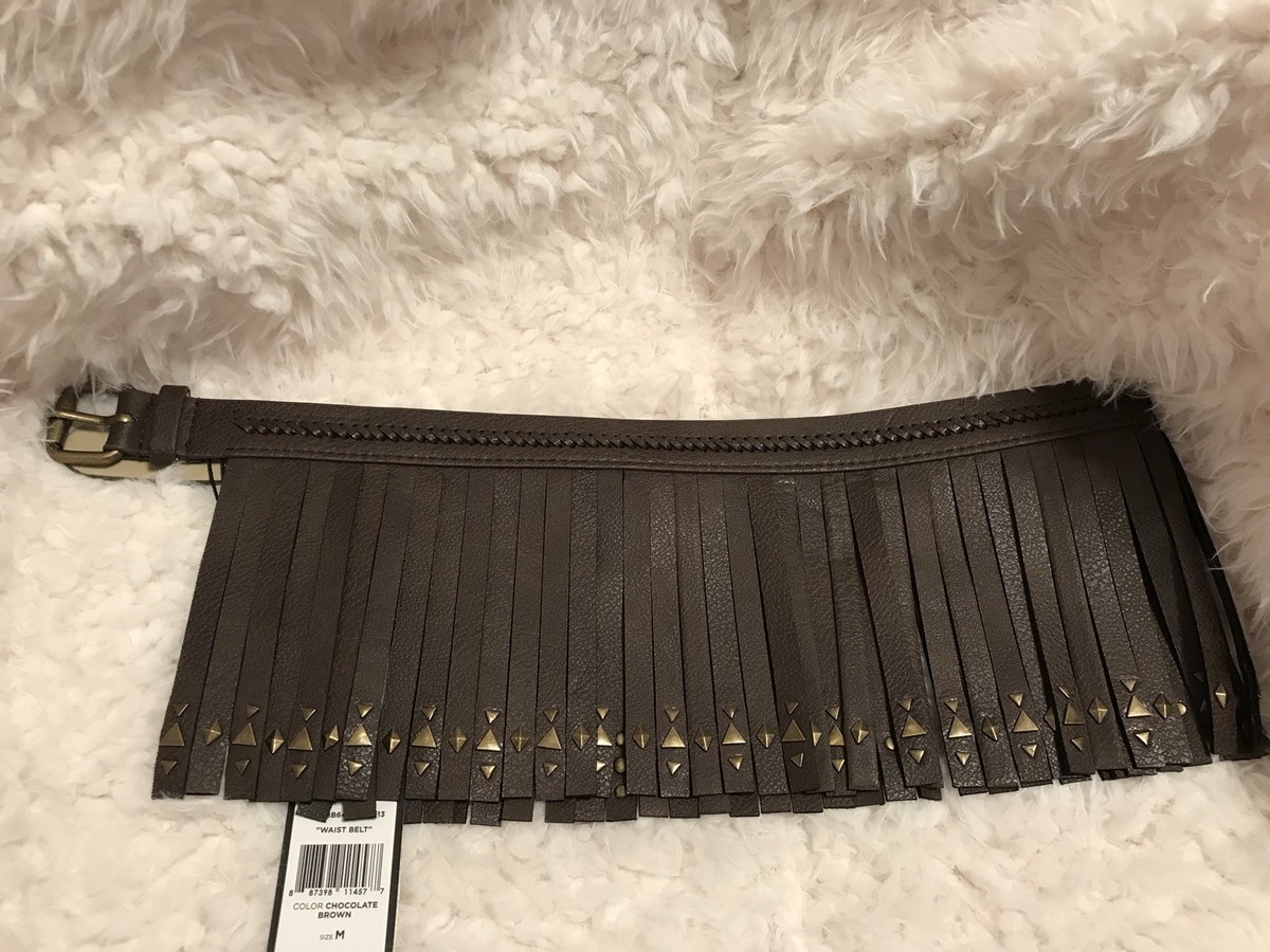 BCBG MAXAZRIA Brown Studded Fringe Corset Waist Belt M  display picture 3