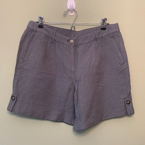 J Jill Linen Shorts Women 10P Gray Chino Smocked Back Elastic Waist Pocket