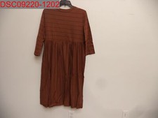 NWT - Women's Brown Striped Side Zip Shirt Dress, Size L, 1314263