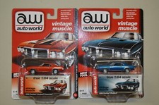 LOT OF 2 AUTO WORLD Vintage Muscle 1969 Pontiac Firebird Blue Red 69 Trans Am
