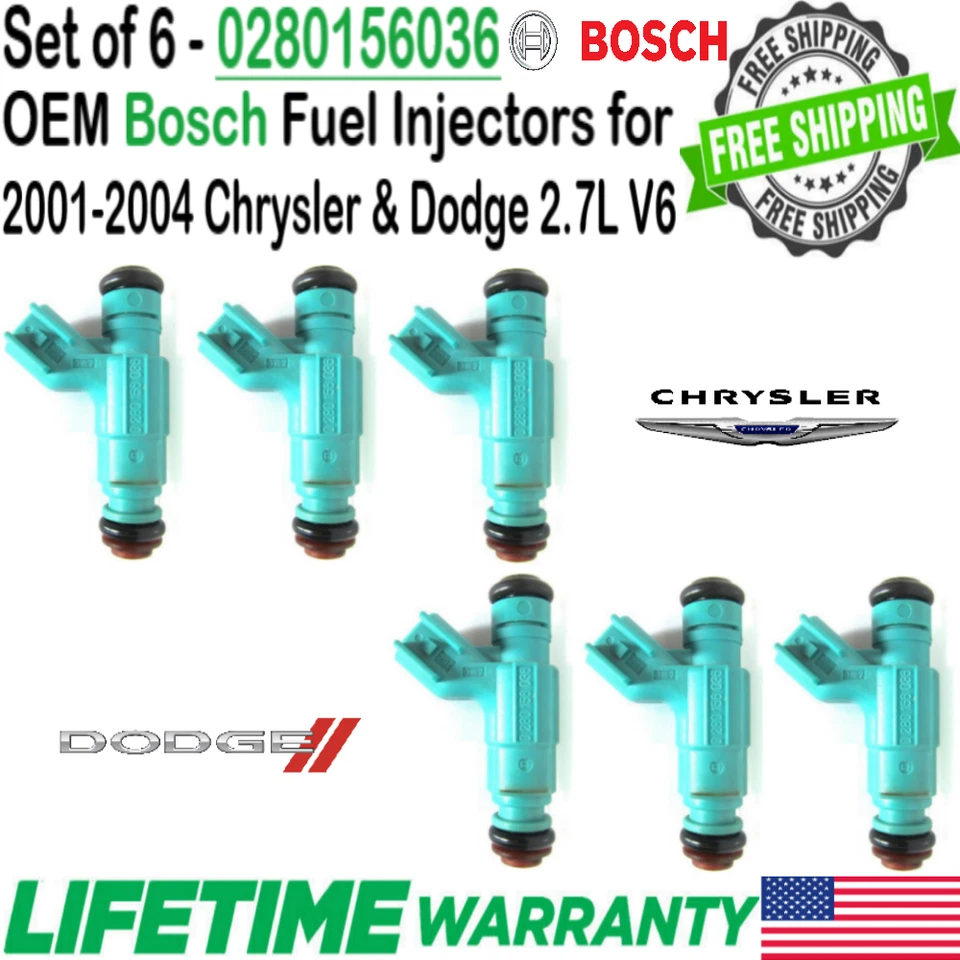 6Pcs OEM Bosch HP Upgrade Fuel Injectors For 2001, 2004 Chrysler Cirrus 2.7L V6 Foto 2 de 4