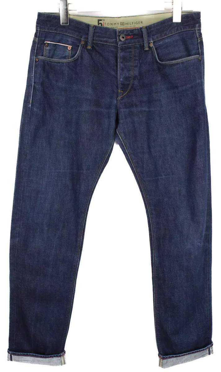 TOMMY HILFIGER White Oak Jeans Men s W33 L34 Selvedge Tapered Fit Button Fly