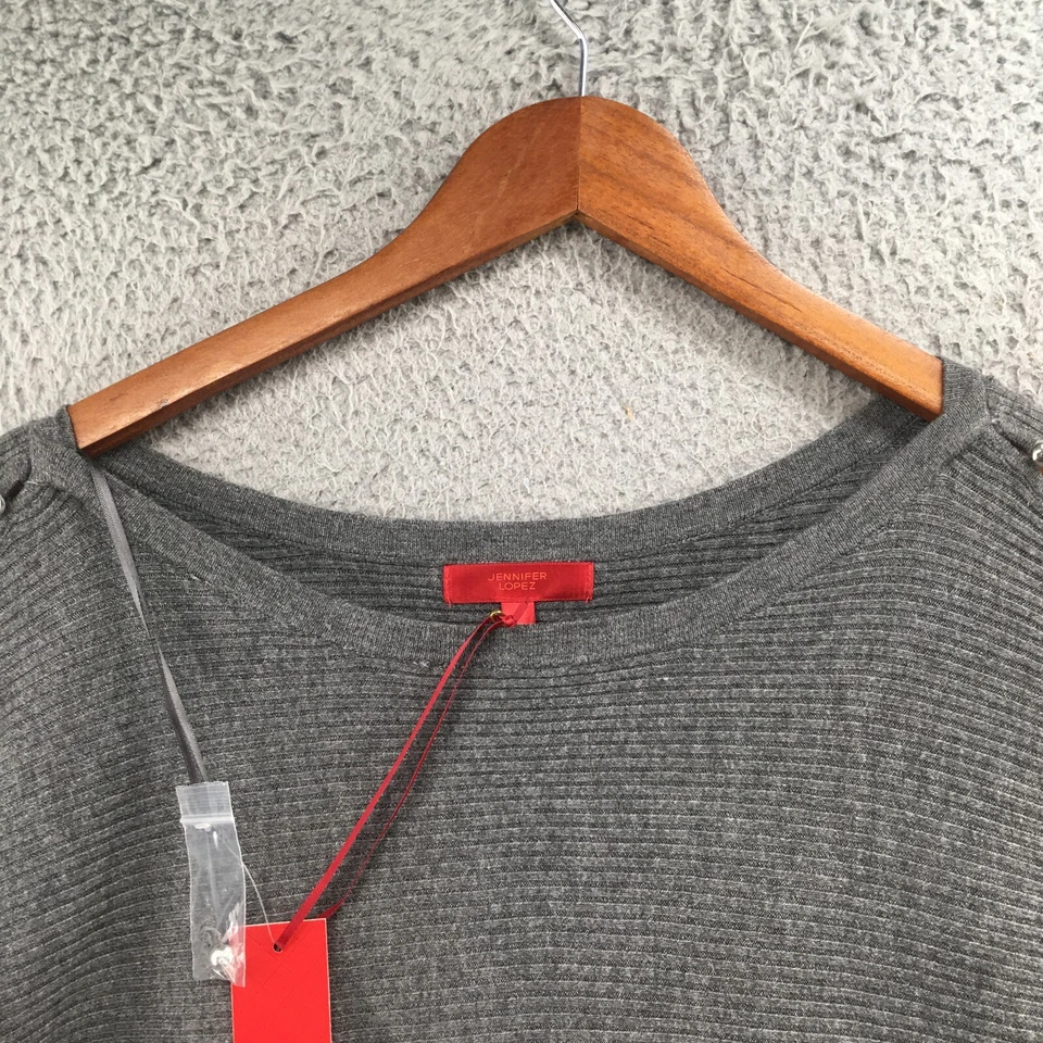 Suéter de hombro frío Kohls Jennifer Lopez para mujer S gris manga 3/4 Pullover NUEVO Foto 3 de 4