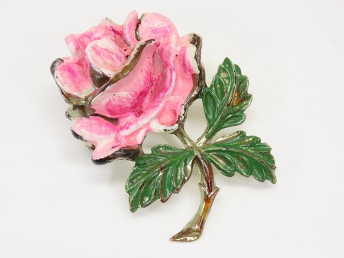 Lote broche prendedor vintage tono oro rojo tallo rosa esmalte Tanager II DM 1997 + D2172 - Imagen 2 de 7