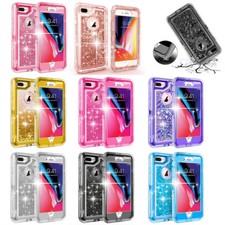 For iPhone 7/8 Plus Liquid Glitter Quicksand Bling Case Belt Clip Fits Otterbox