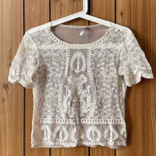 ZARA Cream White Crochet Mesh Scalloped 