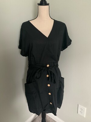 L Love Women's Black Wrap Effect Tie Waist Black Sundress Size Small NWT