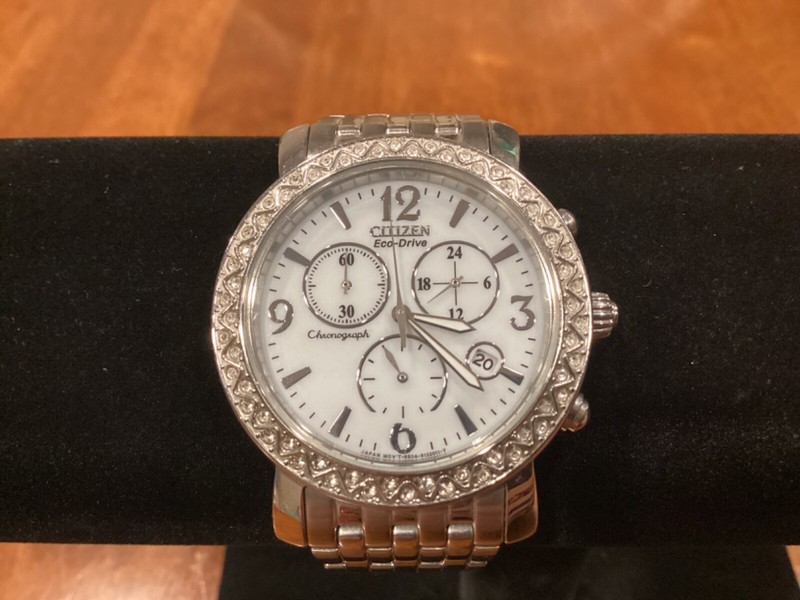 LADIES CITIZEN ECO-DRIVE CHRONOGRAPH WATCH G-N-4W-S-9 VERY GOOD CONDITION