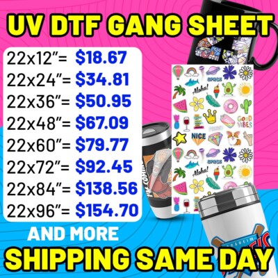 Custom UV DTF 3D Stickers 22'' x 120''   Ready to Apply   Waterproof Decals