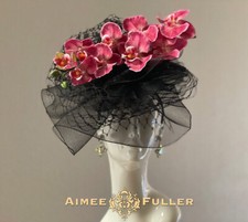 Aimee Fuller Kentucky Derby Fascinator Ascot Hat Black Hot Pink Orchid Del Mar