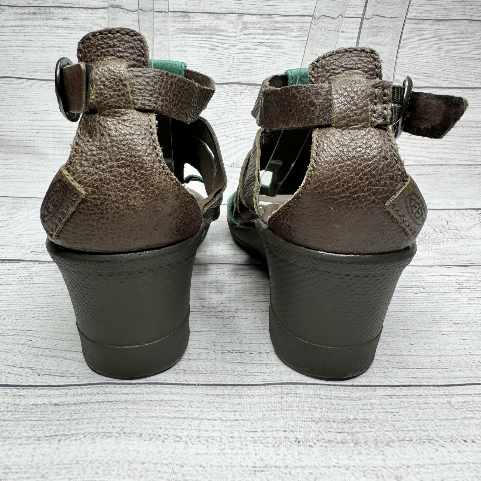 SANDALI KEEN VITTORIA CASCATA MARRONE TURCHESE TACCO A CUNEO DONNA TAGLIA 7 DIFETTO