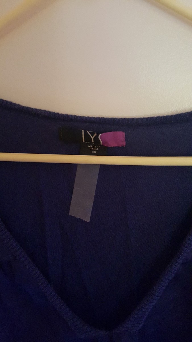Blouse Manches Courtes LYS Taille Plus 2X (18-20W) - Bleu Uni - Col En V - Occasion Très Bon état