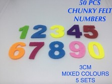 50 Pcs (5 SETS CHUNKY FELT NUMBERS 0 - 9 DIE CUT EMBELLISHMENTS 3CM TALL CRAFT