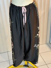 INC Cropped Wide Leg Pajama Pants 3X Lounge Drawstring PJs Black Floral Womens