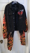 Waimea Men's Black 34/31 Jeans And Med Jacket.  Trippin With Flames Ghosts. Y2K.