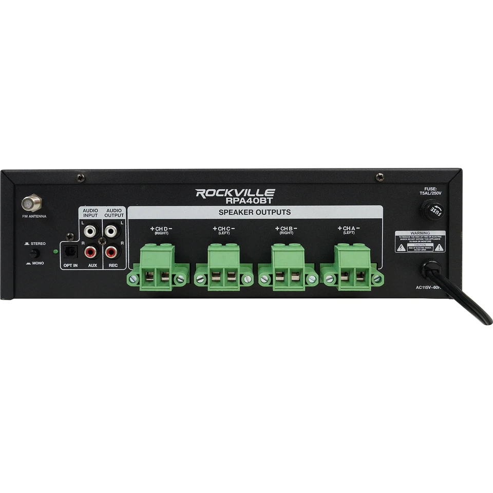 Rockville RPA40BT 1000w 4 Zone/Channel Home Stereo Bluetooth Amplifier Receiver - Image 3 of 4