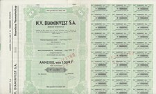 Belgien  Aktie  N.V. DIAMINVEST  S.A. Aandeel von 1000 F  ANTWERPEN 1944  ( 62