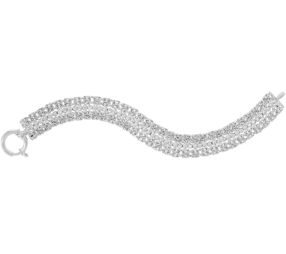 Double Byzantine Diamond Cut Bead Bracelet Real 925 Sterling Silver Style QVC - Image 2 of 3