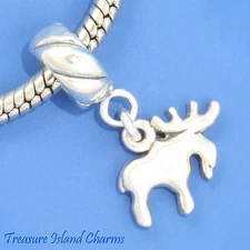 Moose Elk 925 Solid Sterling Silver European Dangle Bead Charm Euro